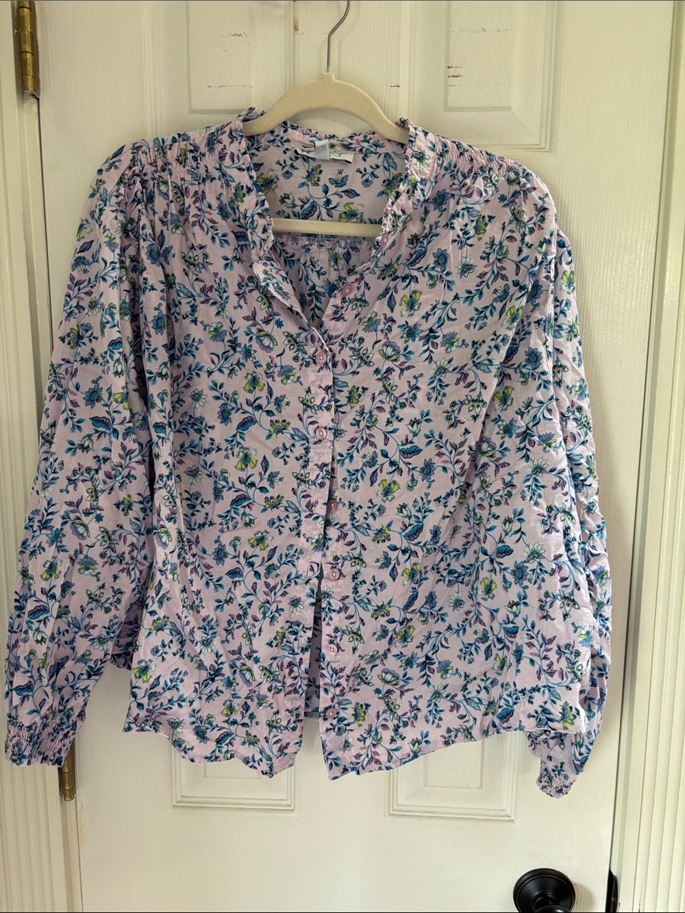Jessica Simpson Lavender Floral Cotton Button-Down Blouse
